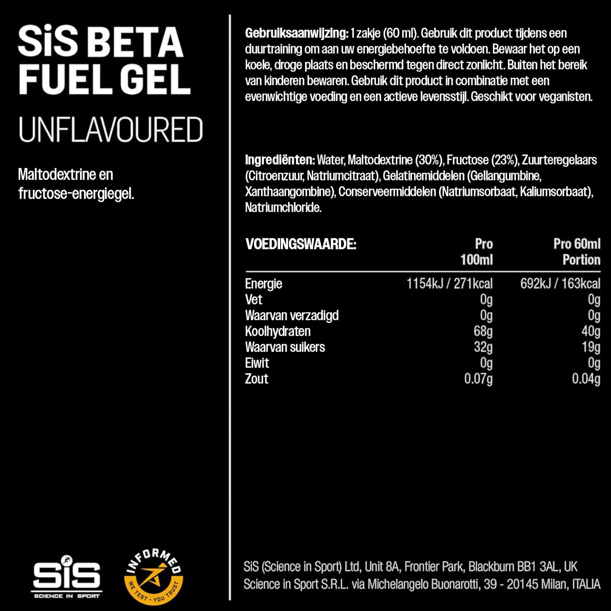 SiS Beta fuel gel | 1:0.8 maltodextrin: fructose ratio | Neutraal