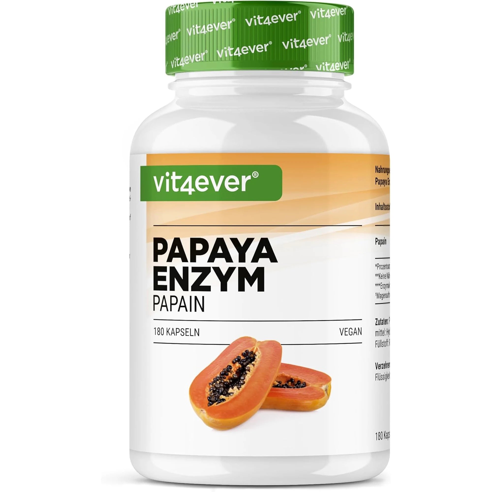 Vit4ever Papaya Enzym pot met 180 veganistische capsules