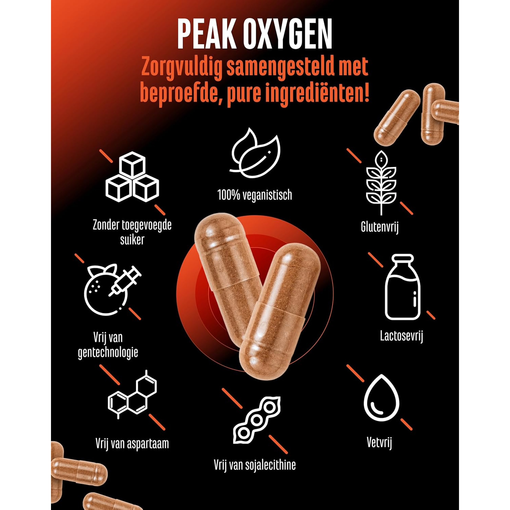 Peak Oxygen veganistisch glutenvrij lactosevrij zonder toegevoegde suiker