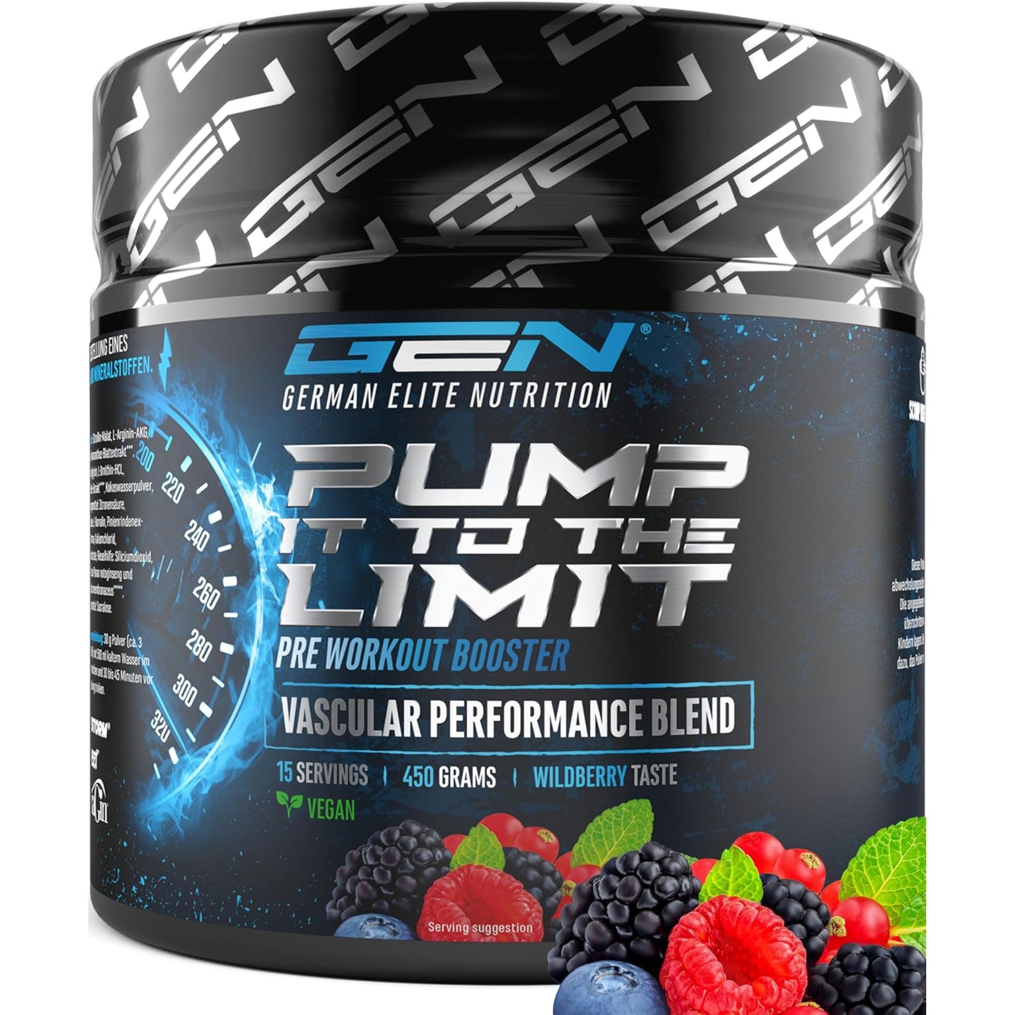 GEN Pump it to the Limit pre workout booster 450 g - wildberry smaak, 15 porties, 100% vegan