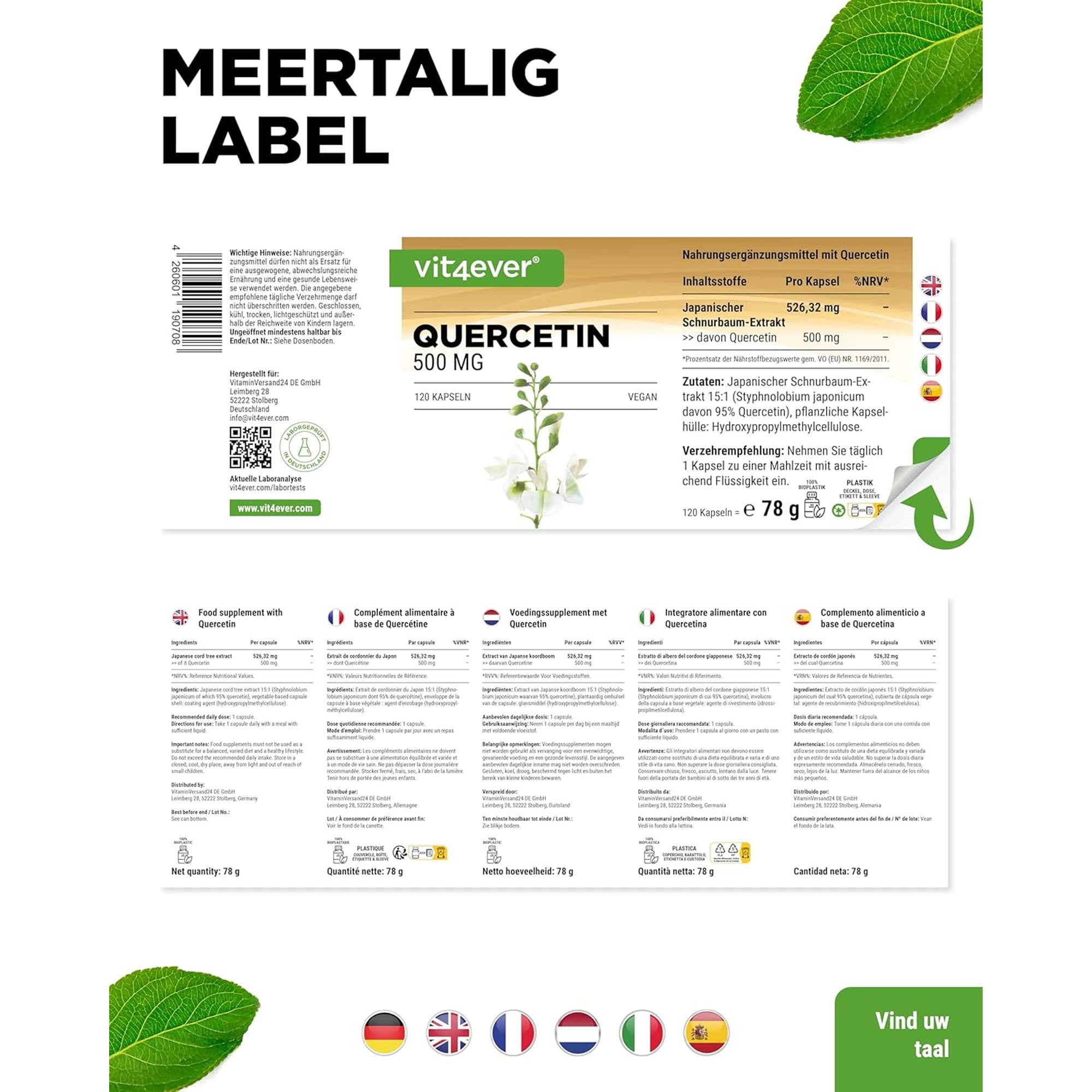 Quercetine (Styphnolobium japonicum-extract) 500mg | 120 capsules | Vit4ever