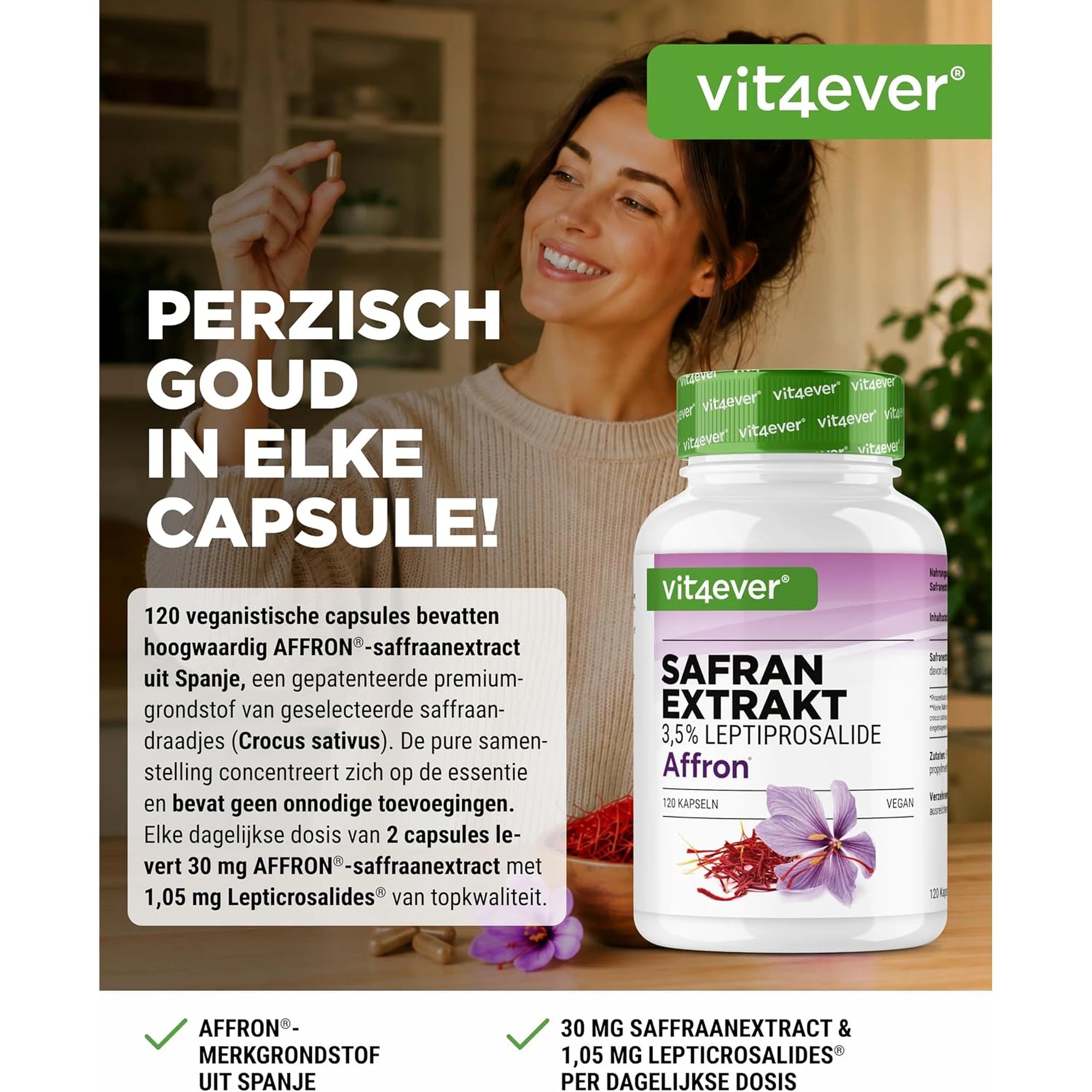 Saffraanextract Affron van Vit4ever, 30 mg per dagelijkse dosis