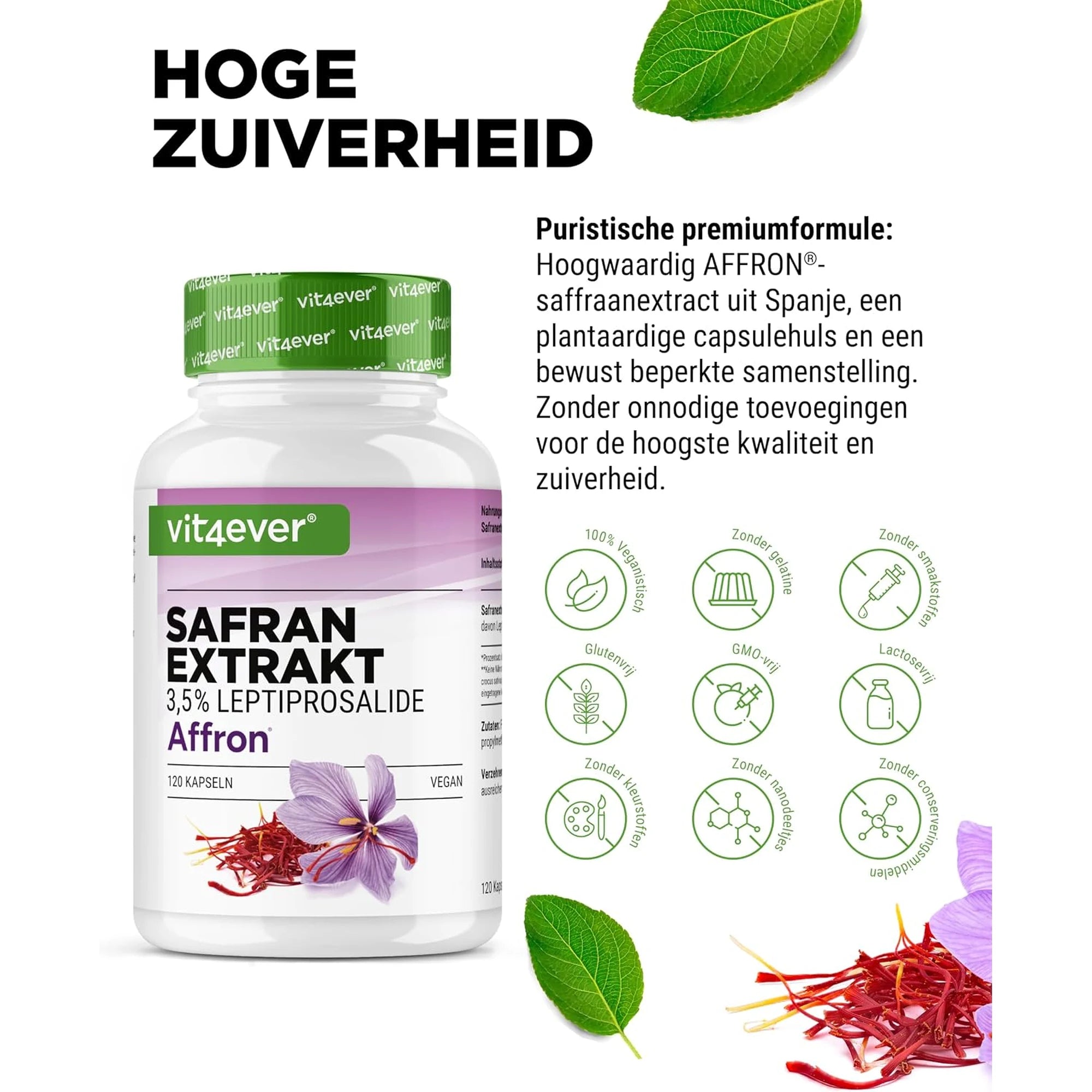 Hoge zuiverheid: Affron saffraanextract, vegan, glutenvrij en lactosevrij