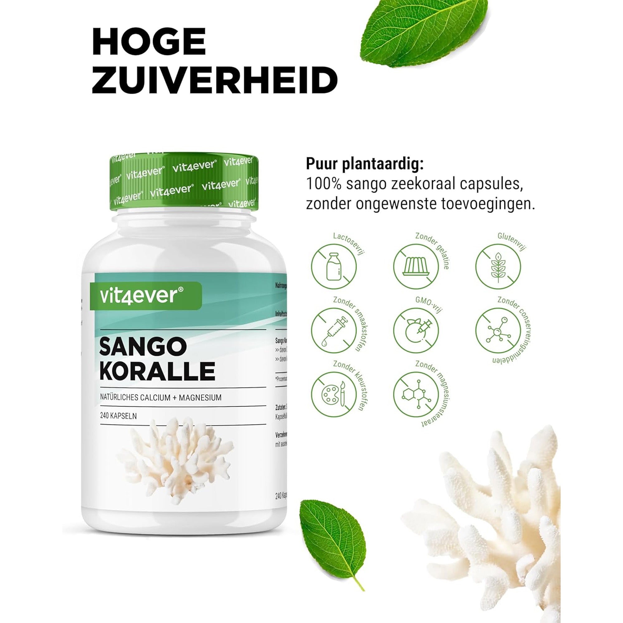 Sango Meereskoralle (Kalzium & Magnesium aus Okinawa) | 240 Kapseln | Vit4ever