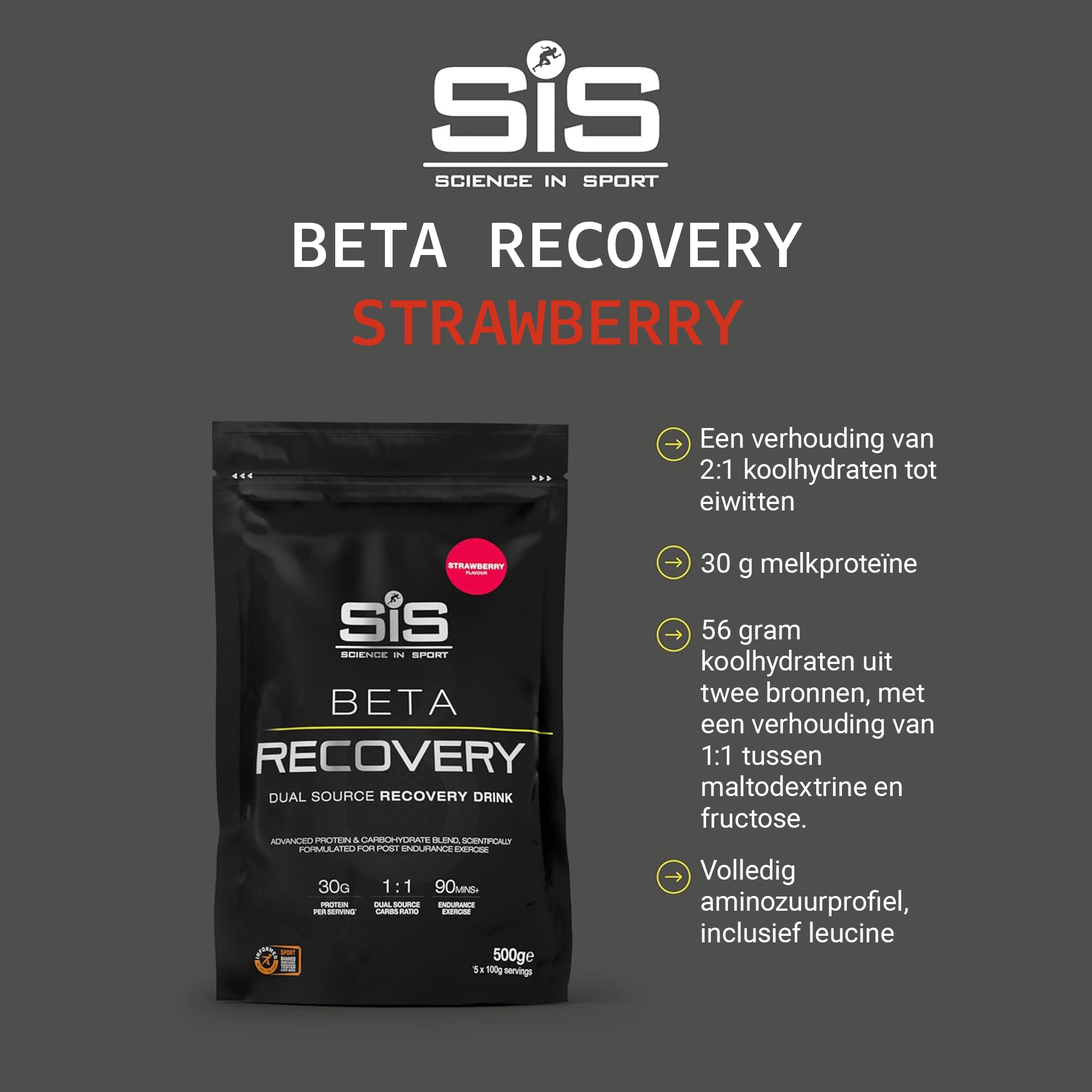 #Inhoud_500g SiS BETA Recovery Powder Aardbei 500g geavanceerde herstelshake voor duursporters na 90 minuten training