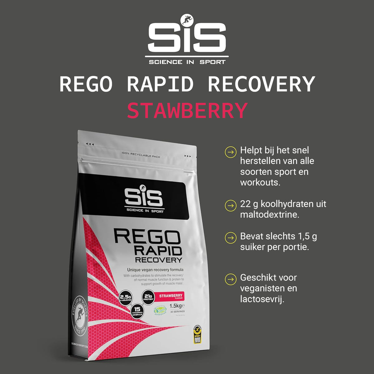 SiS REGO Rapid Recovery Drink Aardbei - proteïnepoeder voor herstel na inspanning #Inhoud_1500g