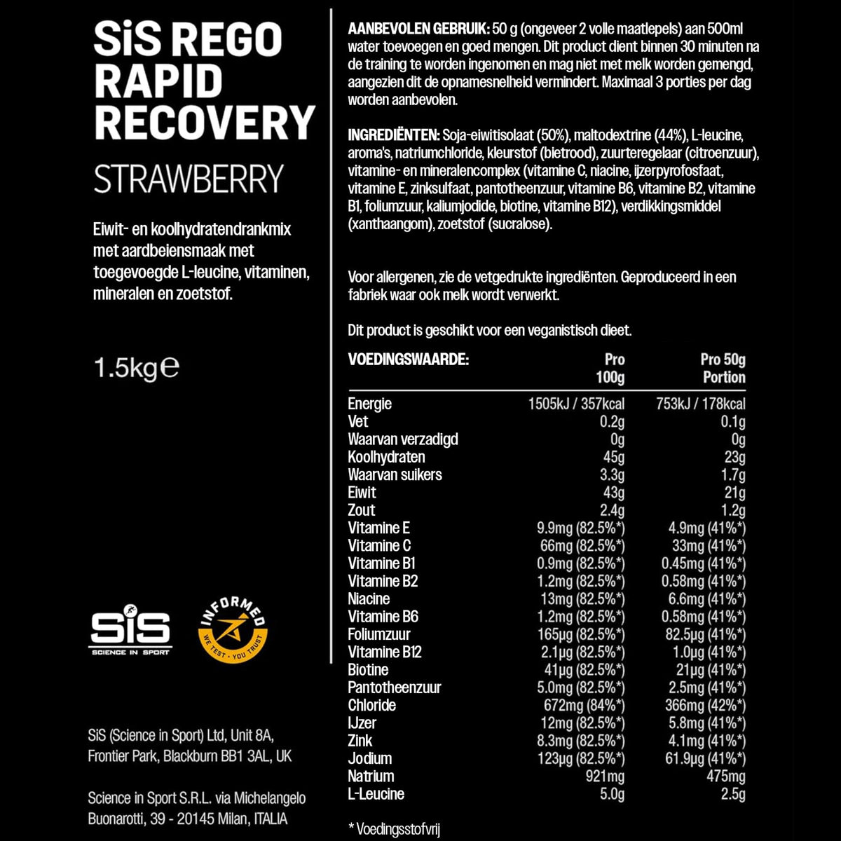 SiS REGO Rapid Recovery Drink Aardbei - koolhydraten en proteïne voor herstel #Inhoud_1500g