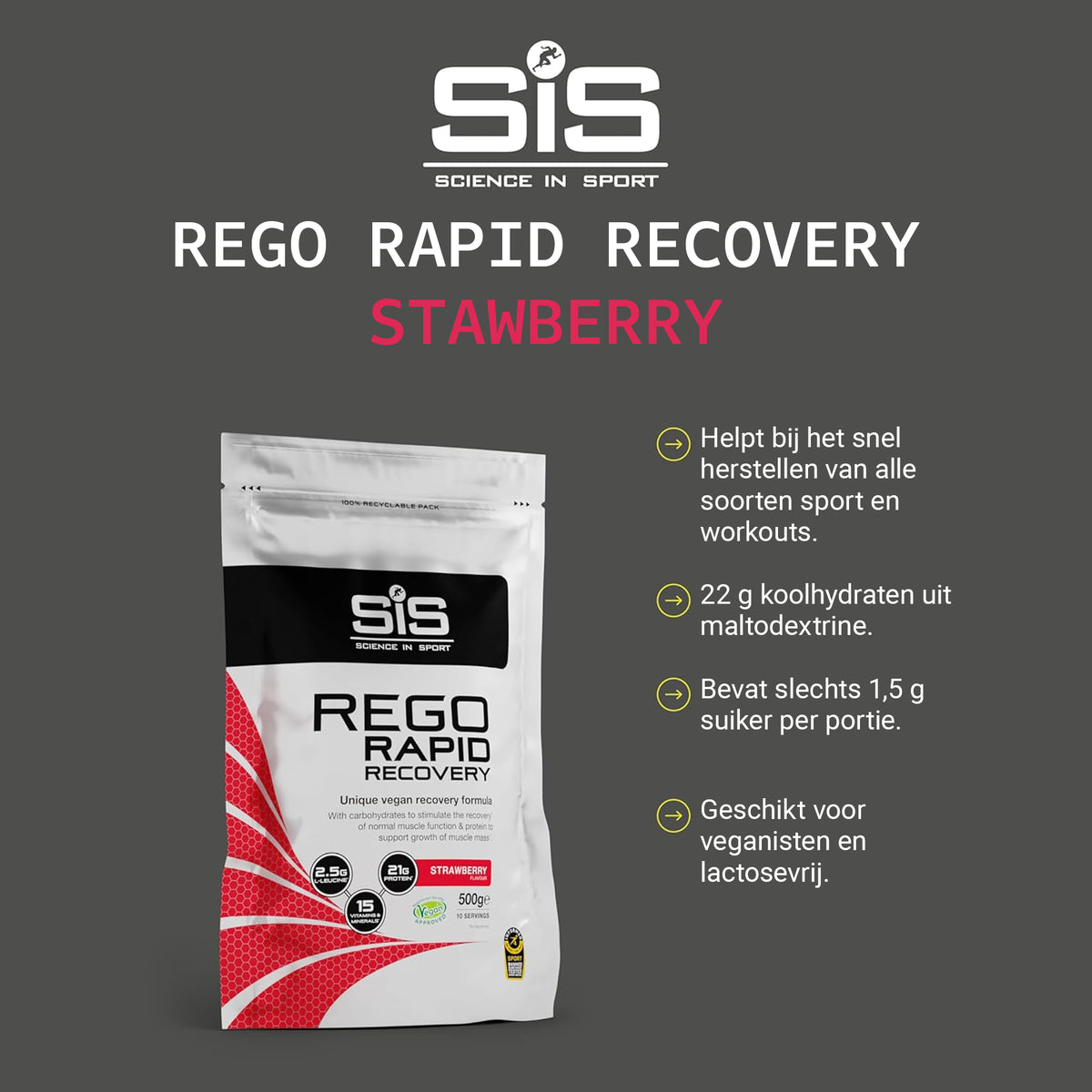 SiS REGO Rapid Recovery Drink Aardbei - recovery drink met 20g proteïne #Inhoud_500g