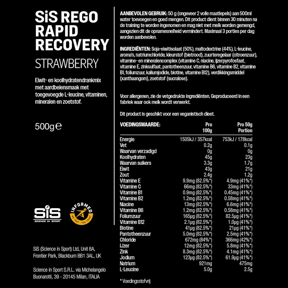 SiS REGO Rapid Recovery Drink Aardbei - productverpakking 500 gram #Inhoud_500g