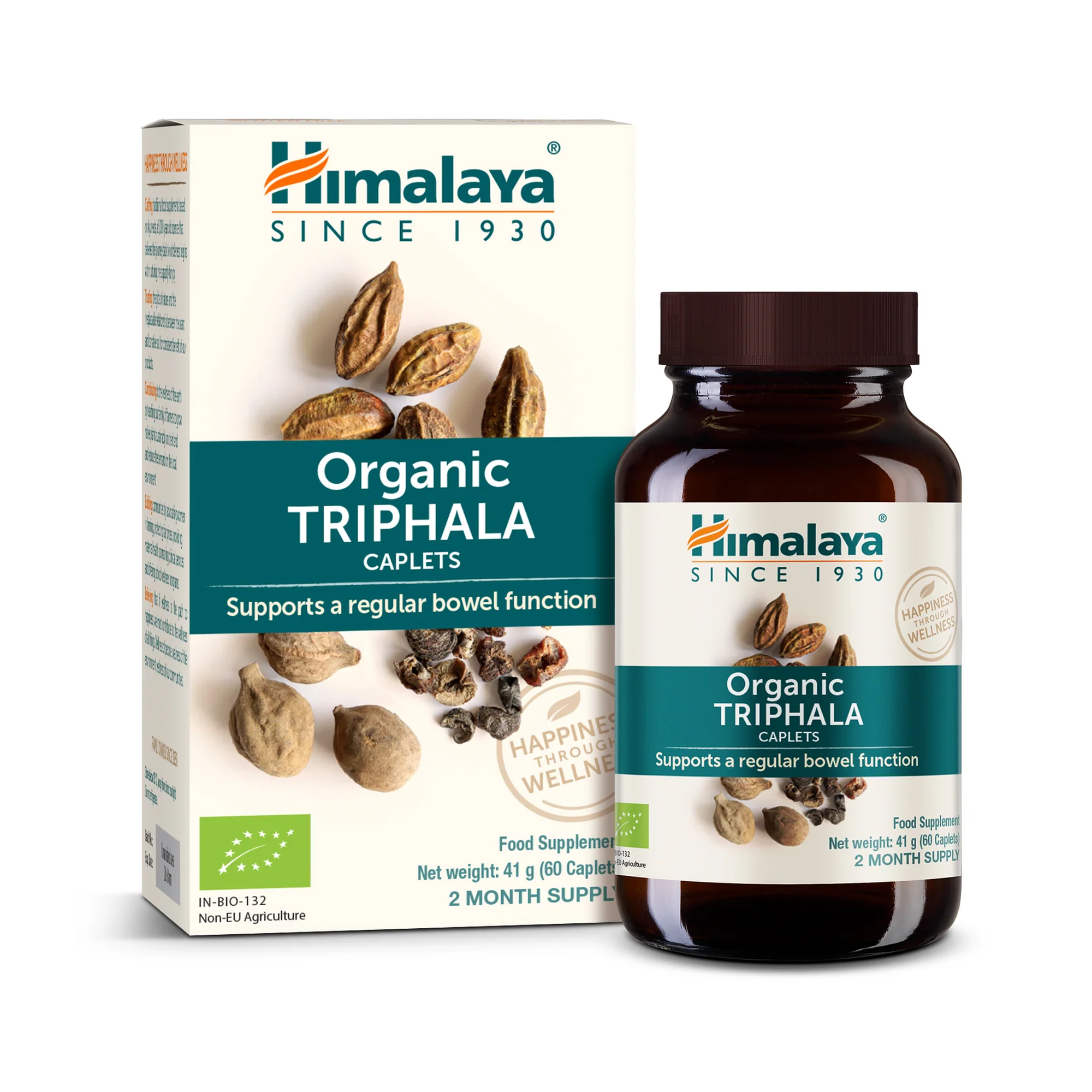 Himalaya Organic Triphala doosje met glazen pot, 60 caplets