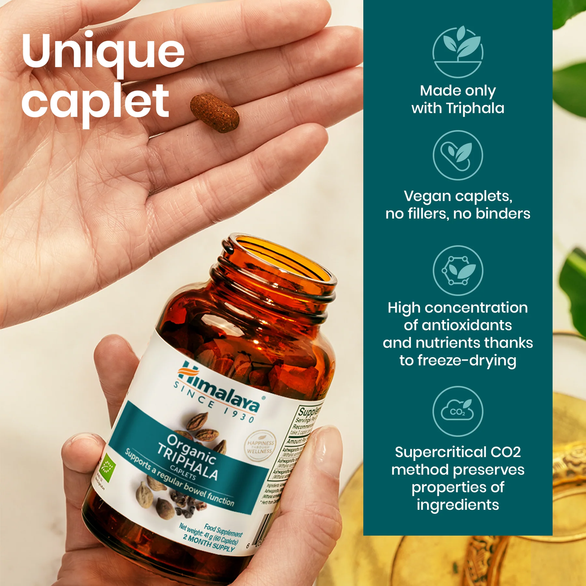 Himalaya Triphala unieke caplet, vegan en zonder vulstoffen