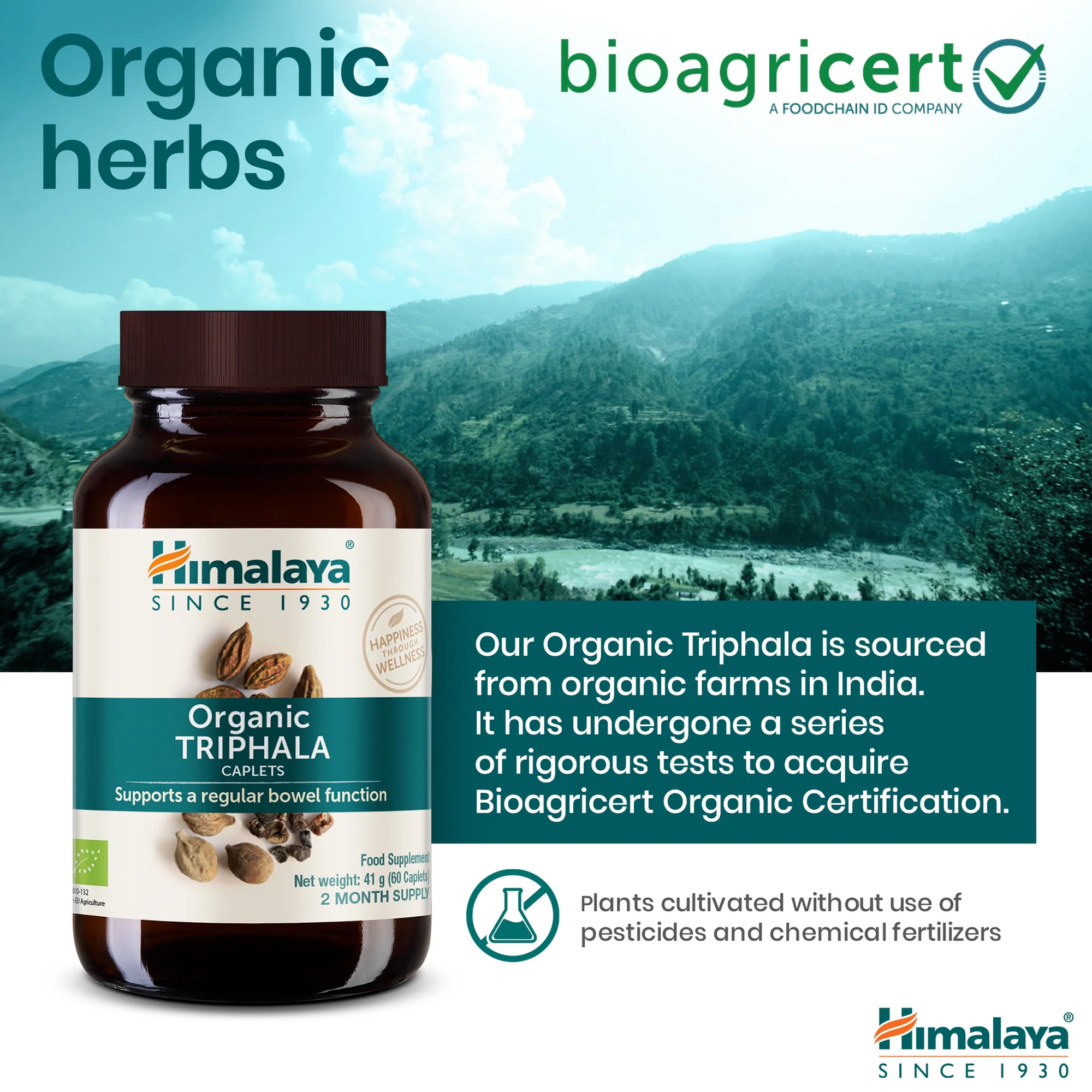 Himalaya Triphala biologische kruiden, gecertificeerd door Bioagricert