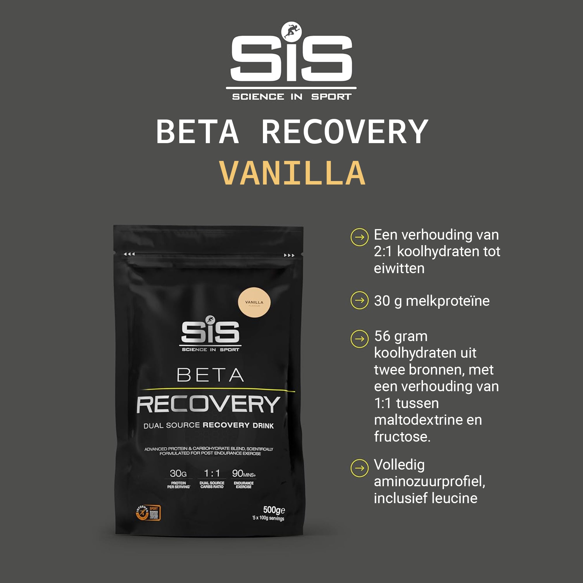 #Inhoud_500g SiS BETA Recovery Powder Vanille 500g geavanceerde herstelshake voor duursporters na 90 minuten training