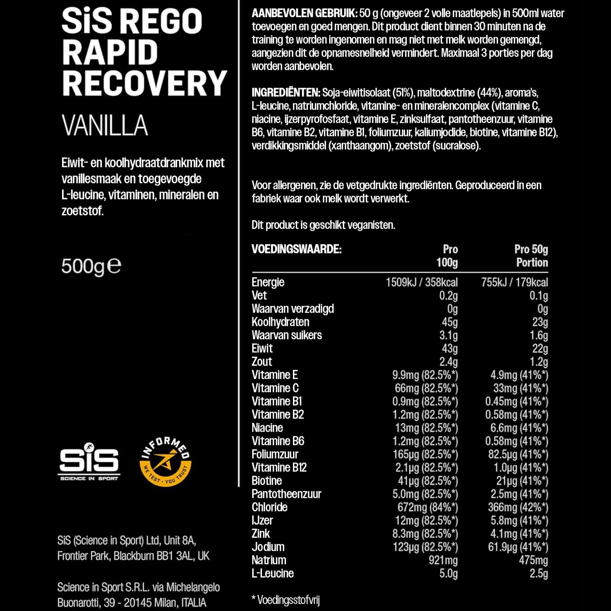 SiS REGO Rapid Recovery Drink Vanille - hooggedoseerde herstelshake #Inhoud_500g