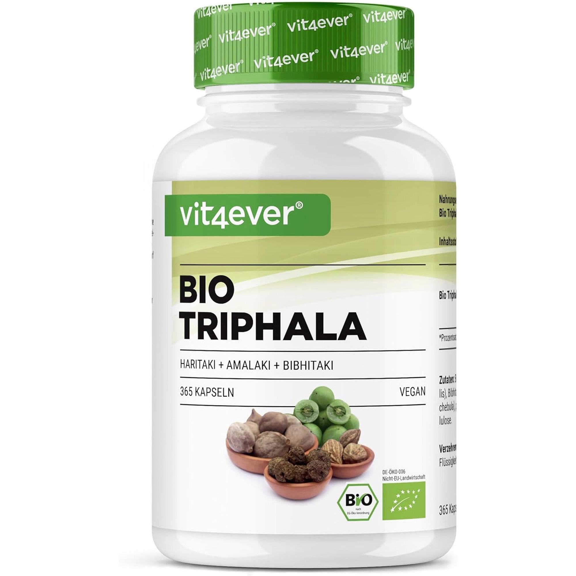 Bio Triphala uit de drie Myrobalane-vruchten Amalaki, Bibhitaki & Haritaki  | 365 capsules | Vit4ever