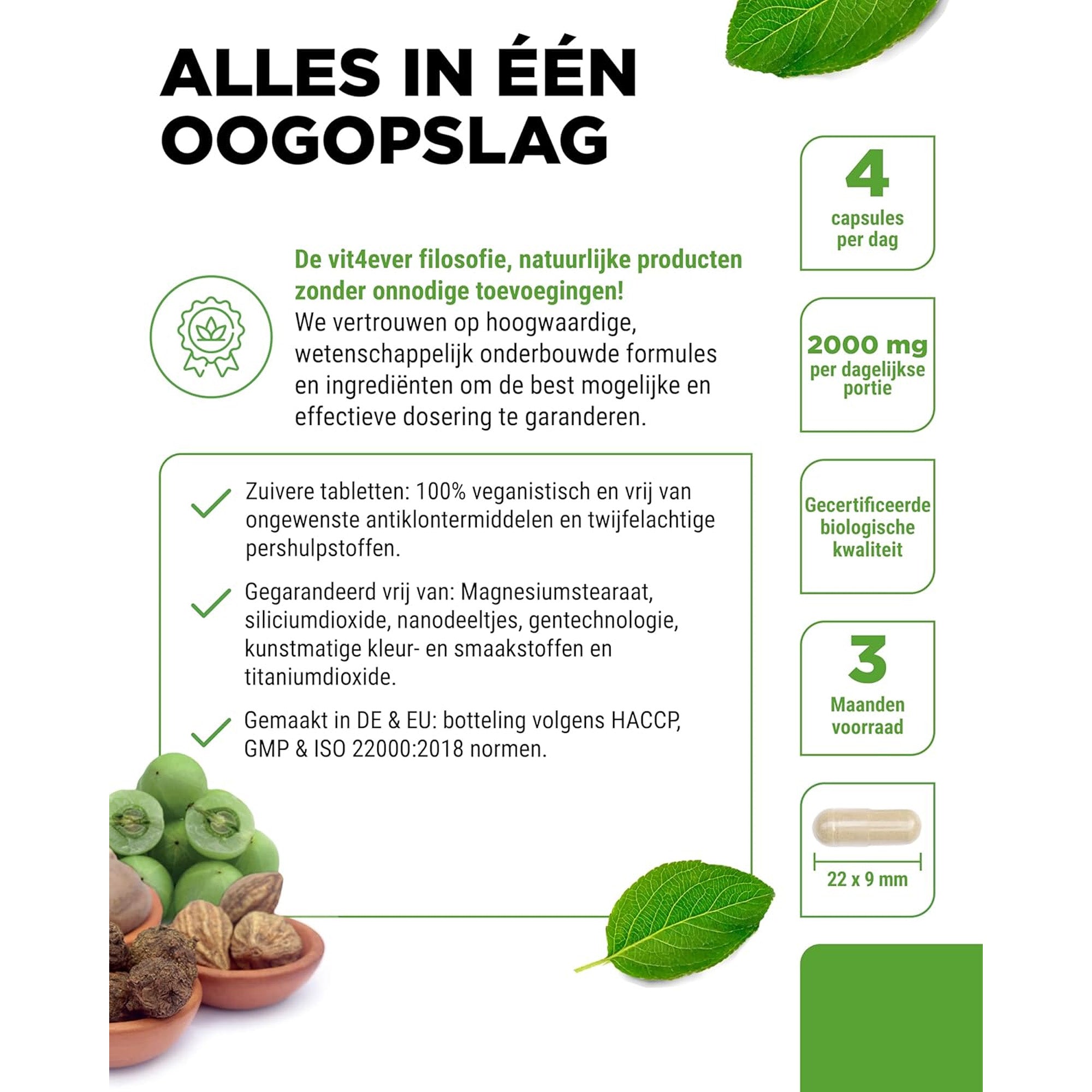 Bio Triphala uit de drie Myrobalane-vruchten Amalaki, Bibhitaki & Haritaki  | 365 capsules | Vit4ever