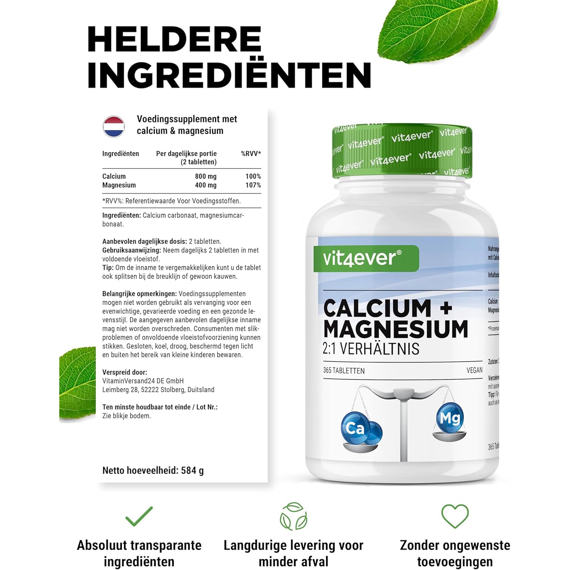 Caclium + Magnesium Ingredienten Vit4ever