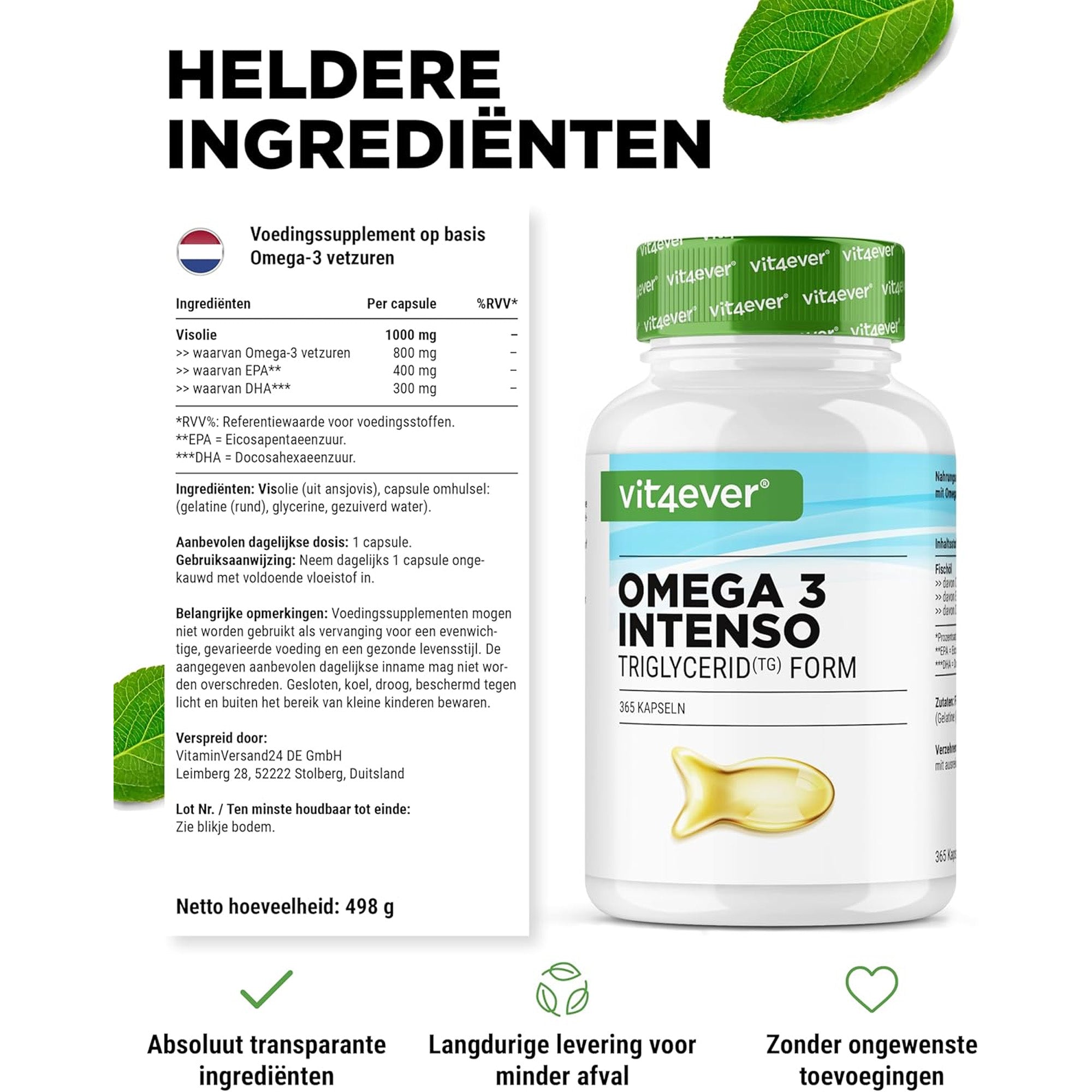 Fischöl | Omega 3 Intenso | Triglyceridform | 1000 mg | Vit4ever