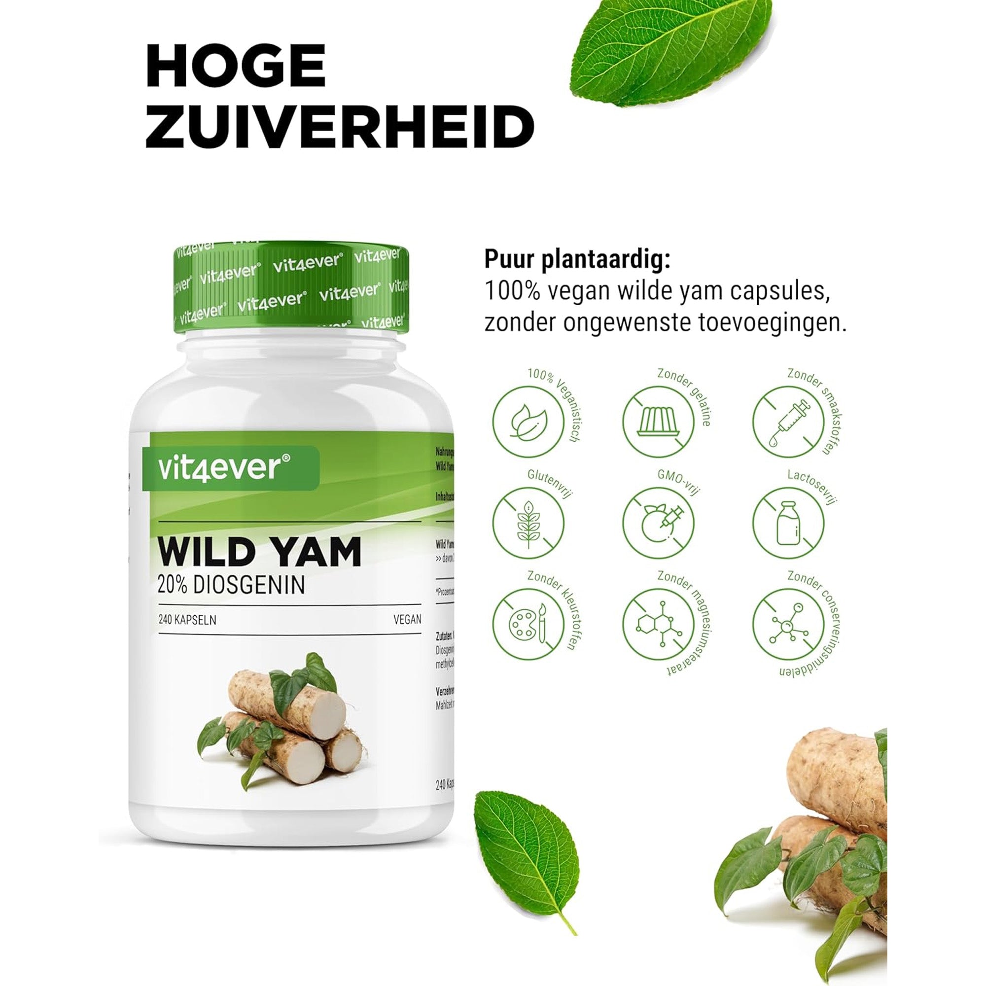 vegan wild yam capsules, vrij van toevoegingen en GMO