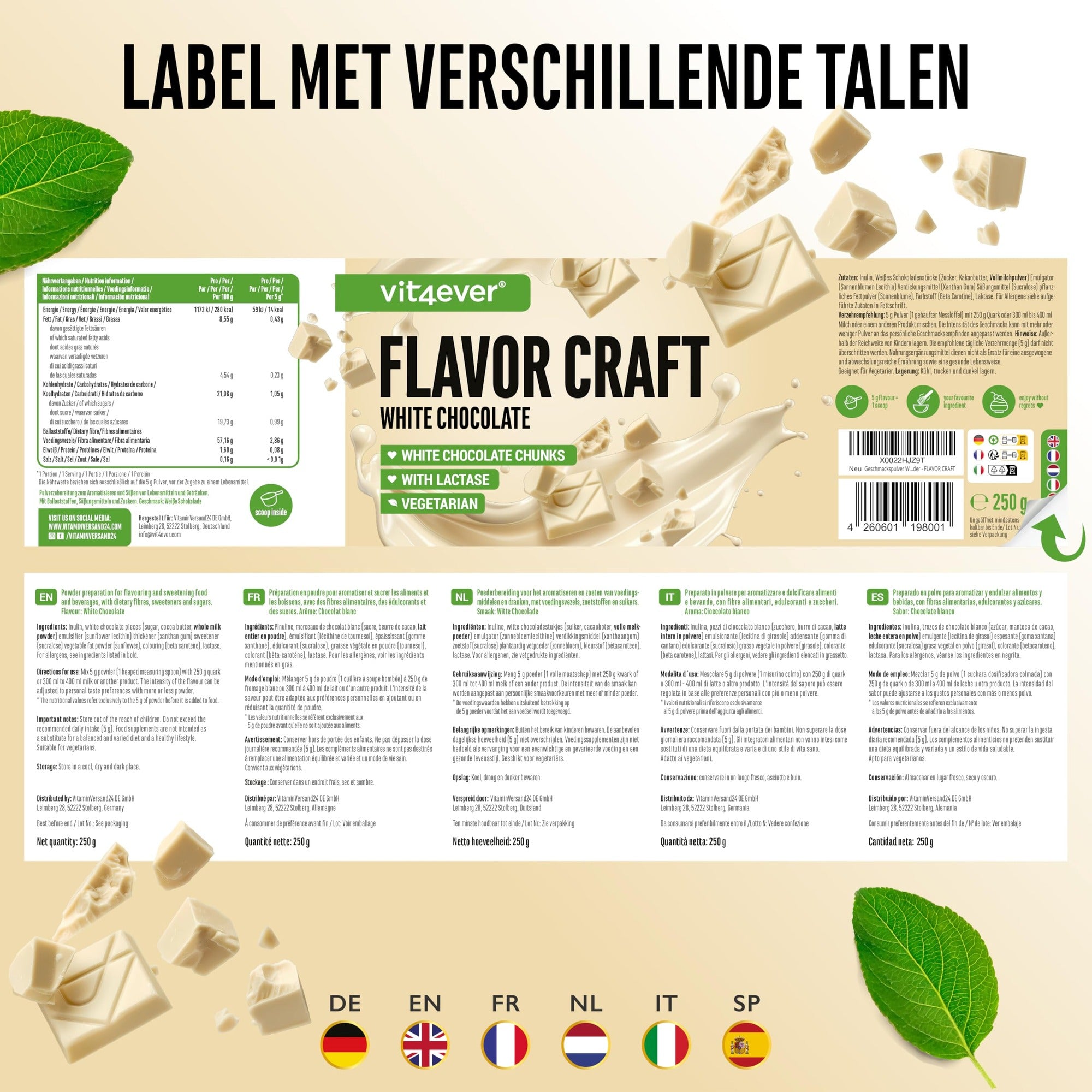 Vit4ever Flavor Craft Witte chocolade smaakpoeder om voeding en dranken te zoeten