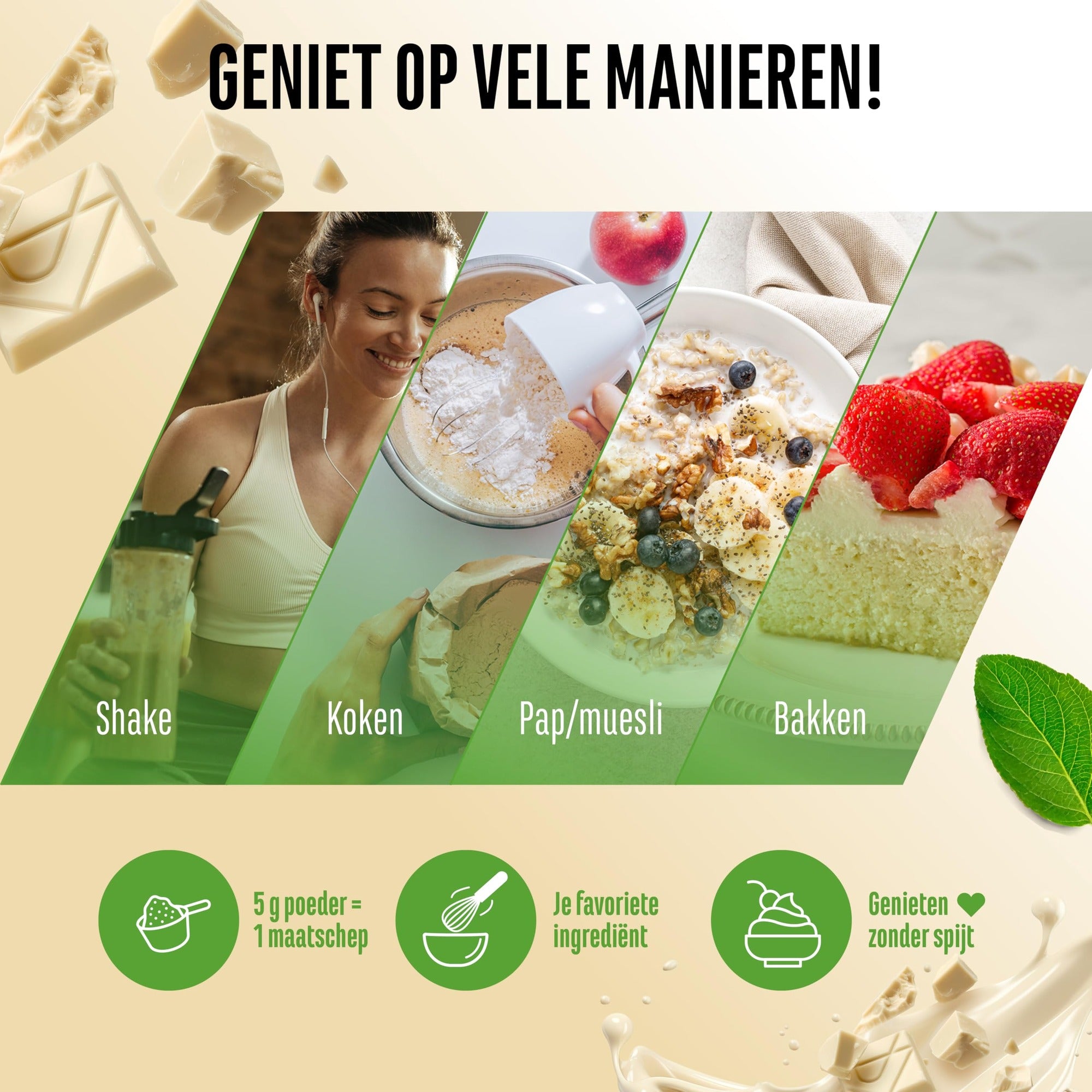 Vit4ever Flavor Craft Witte chocolade smaakpoeder in shake, kwark, havermout en baksels