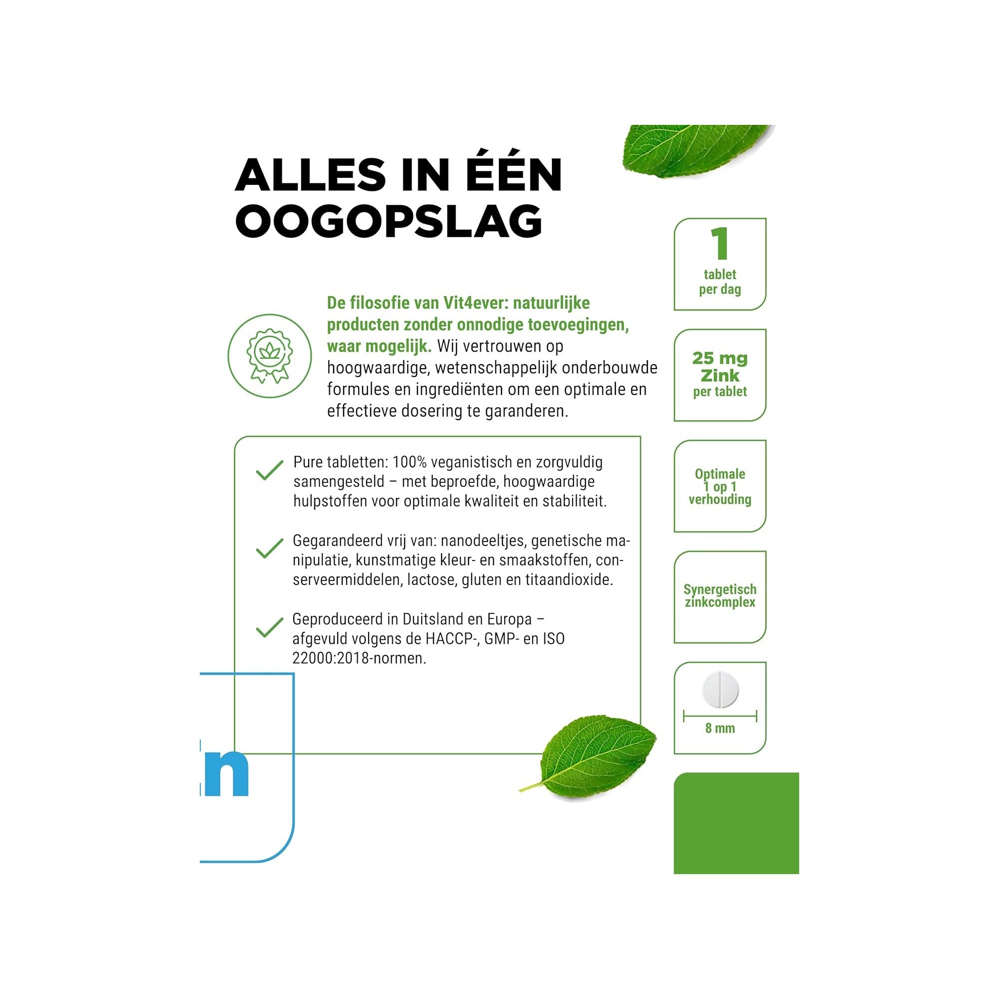 Vit4ever Zink Complex 25mg - alles in een oogopslag, 1 tablet per dag